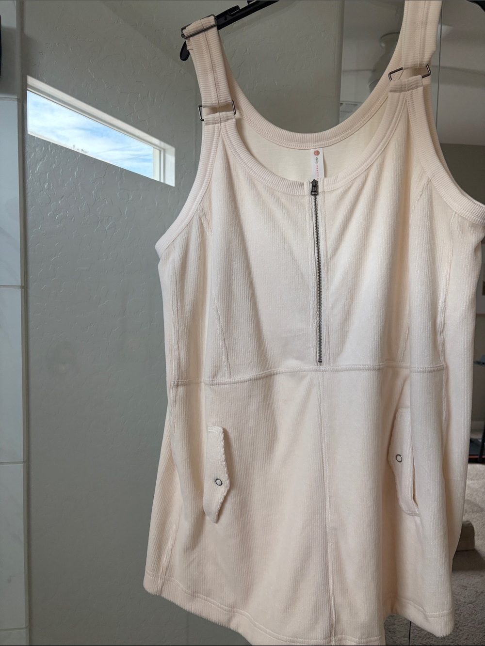 Anthropologie Daily Practice Cream Zip-Front Ribbed Dress